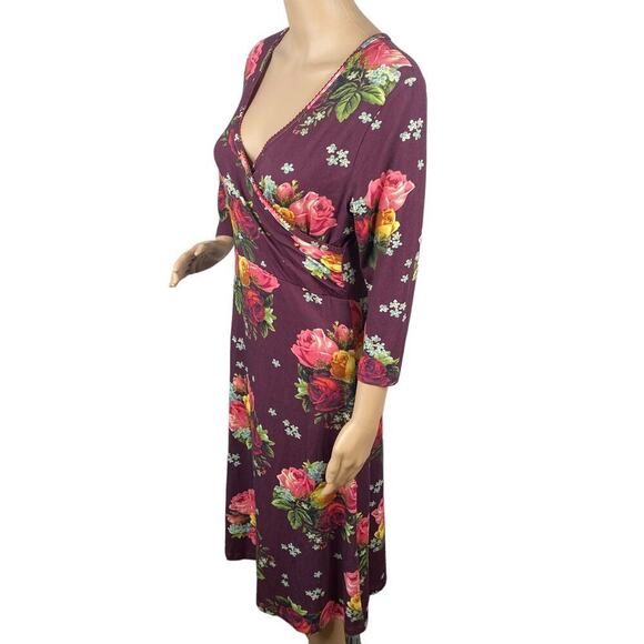 NWT LaLamour 90s Style Purple Floral Cottagecore Faux Wrap Dress SZ L - Picture 4 of 7